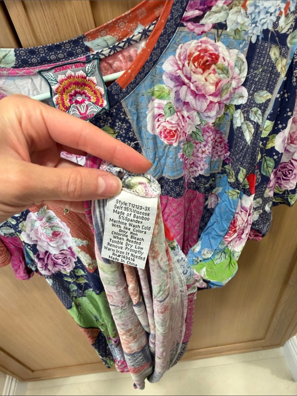 Johnny Was Multicolor Floral Patchwork Short Sleeve Tee - Picture 4 of 5